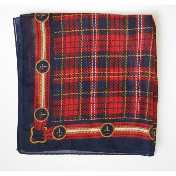 Vintage Navy Red Plaid Scarf - Picture 2 of 2